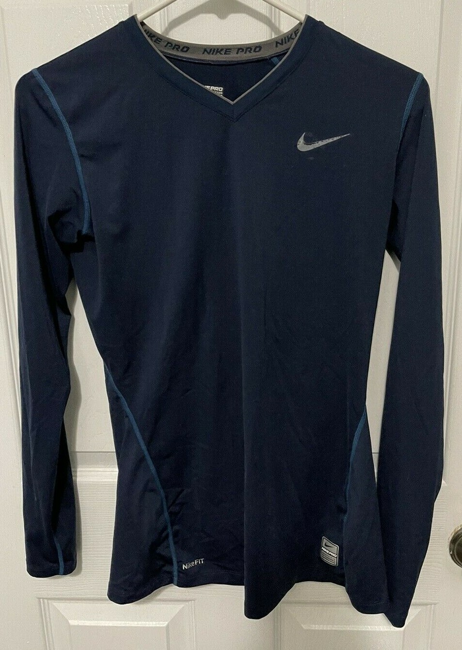 Nike Pro Base Layer Compression Shirt Long Sleeve Men's M Blue Activewear Gym gallery