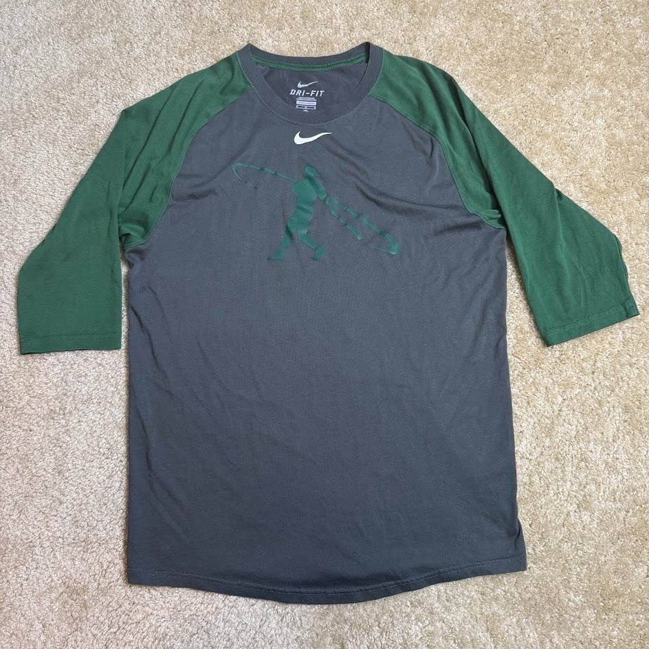 Nike Swingman Shirt Raglan Gray Green Baseball Ken Griffey Jr 3/4 Dri Fit Mens M gallery