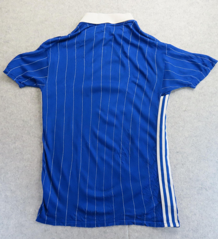 Adidas Polo Shirt Mens Large Blue Striped Acrylic Soccer Jersey Trefoil Patch gallery