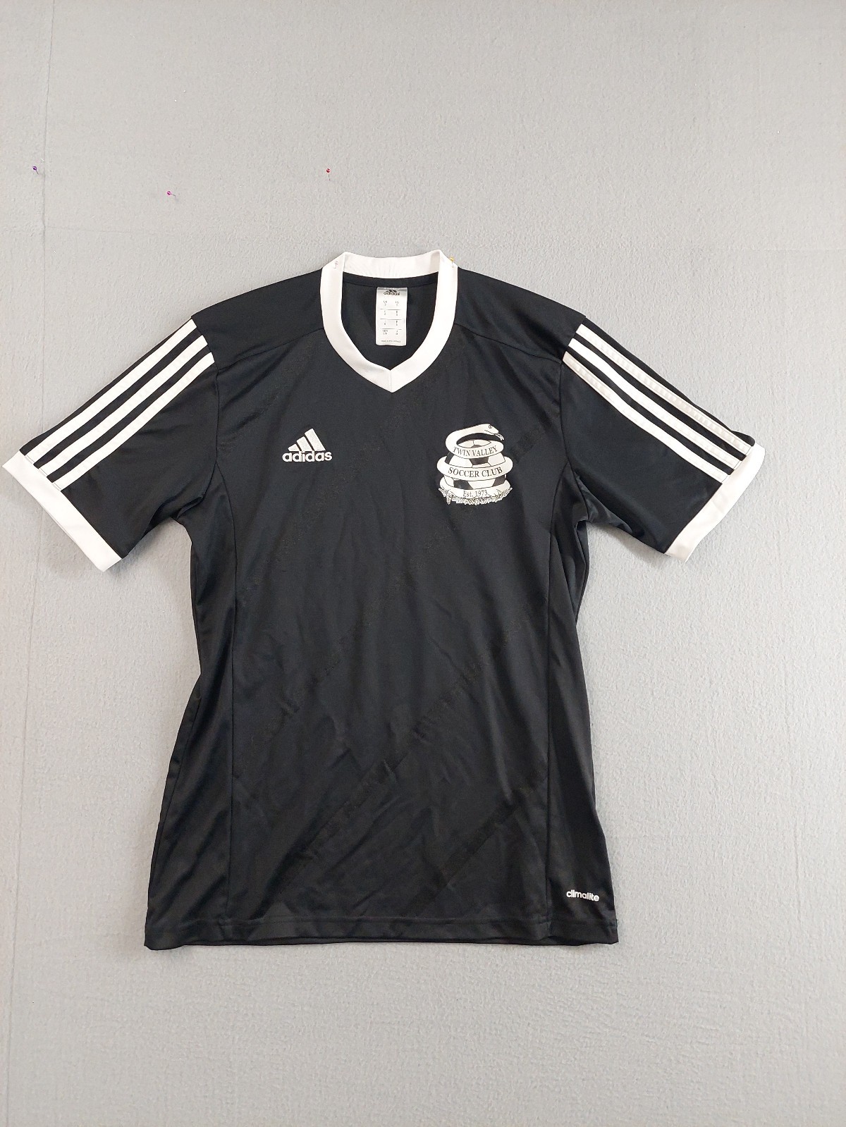 Adidas Men Shirt S Black White Striped Logo V Neck Pullover Soccer Activewear gallery