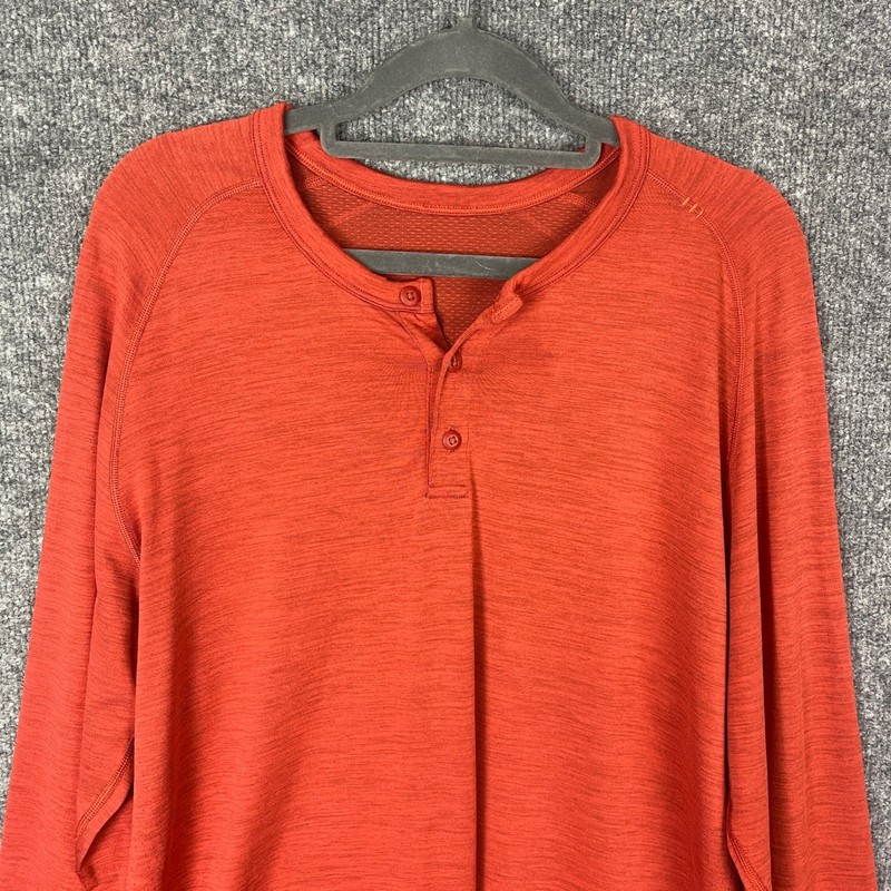 Lululemon Metal Vent Tech Henley Mens L Orange Excellent Long Sleeve Shirt gallery