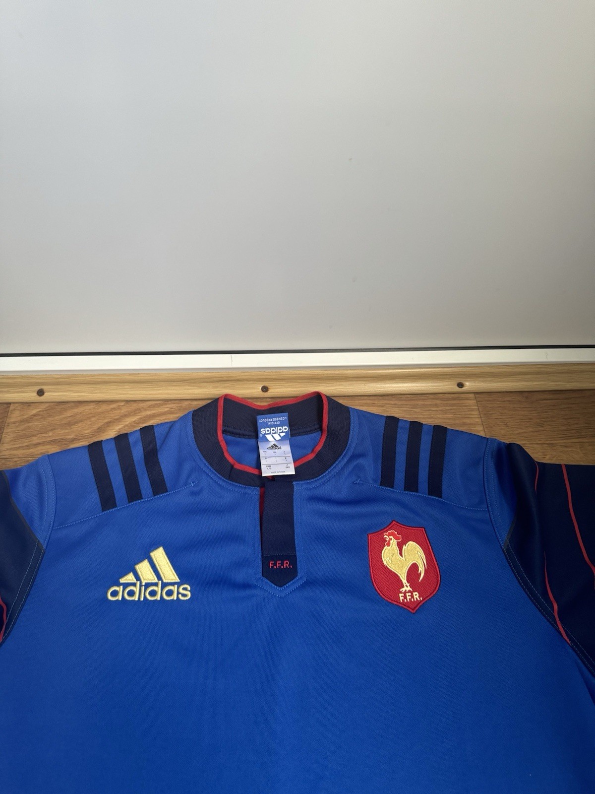 France FFR Rugby World Cup 2015 Home Adidas Rugby Polo Jersey Mens Size Large gallery