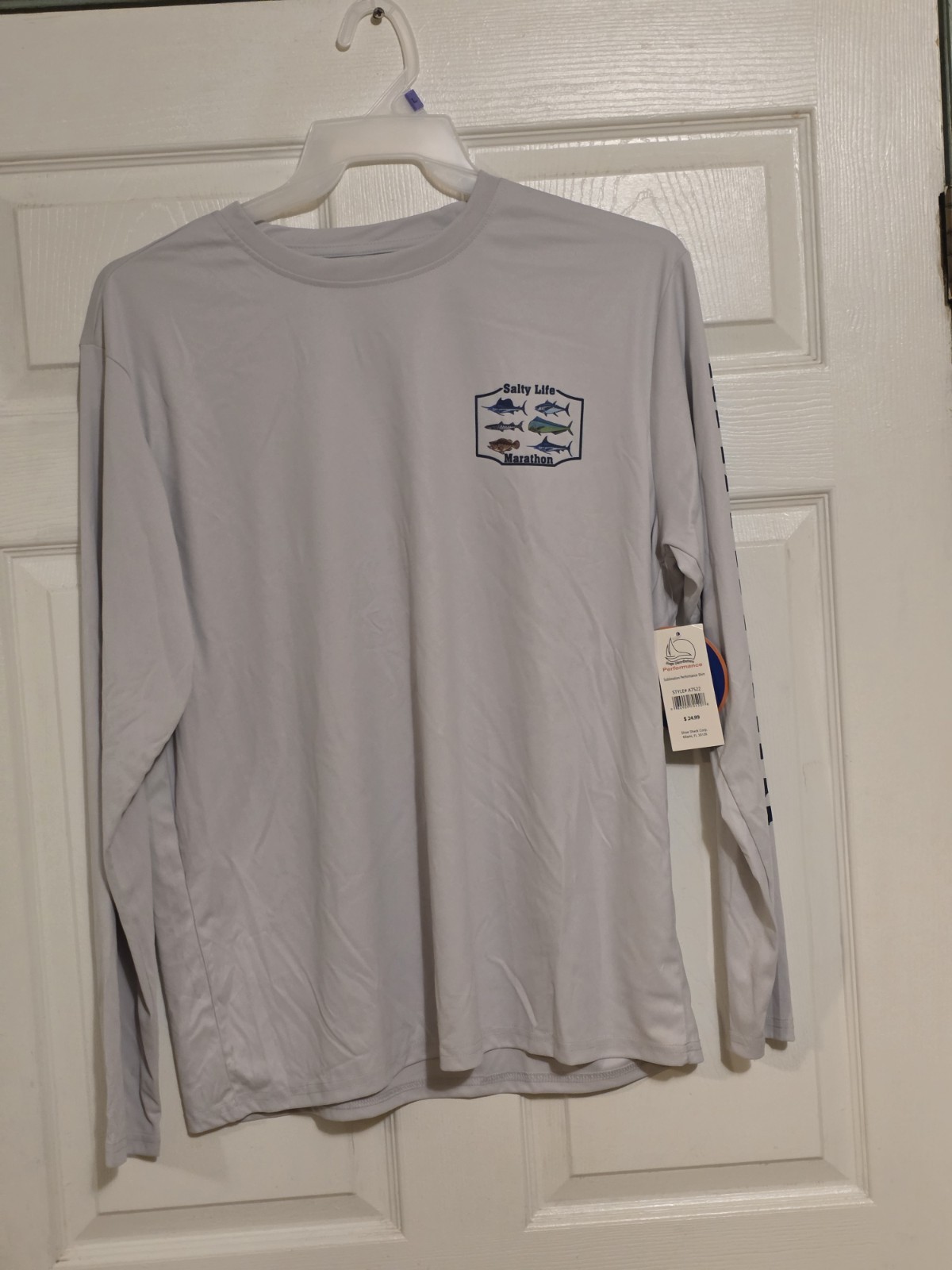 salt life Long Sleeve performance Tee Light Gray W/ Fish Graphic gallery