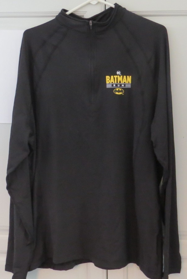 BATMAN Theme RUNNING MAN Road Race long sleeve active wear black shirt NWOT gallery