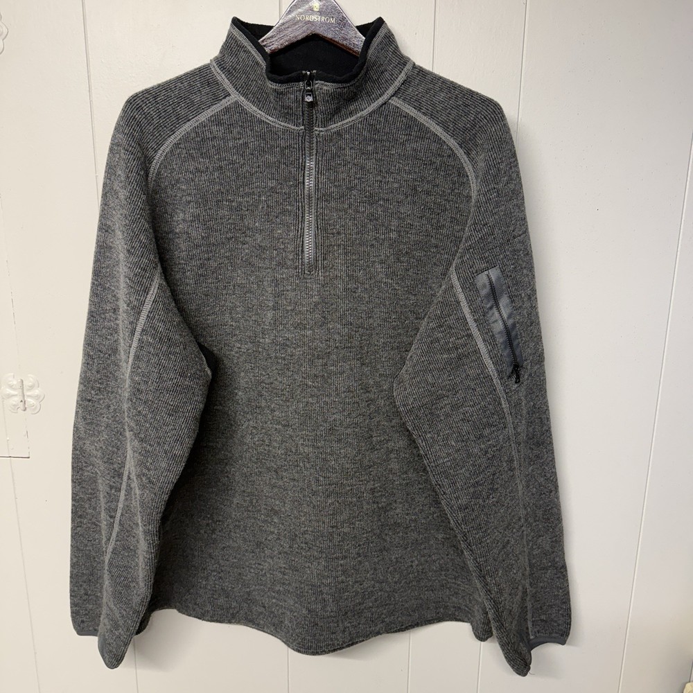 Kuhl Sweater Wool Blend Quarter Zip ThermoKore Thor Gray Fleece Lined Men XL EUC