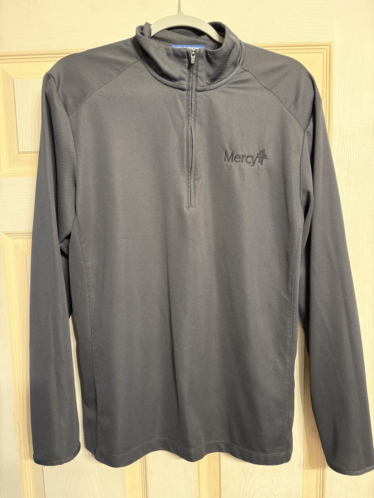 Port Authority Unisex Gray 1/4 Zip Mock Neck Logo Pullover Polyester Size M gallery