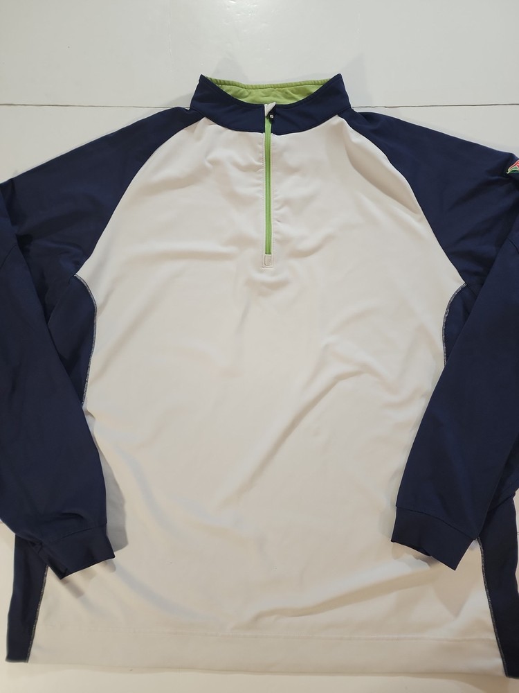 FootJoy Mens XXL Quarter Zip Performance Golf Mid Layer Pullover White Navy Blue