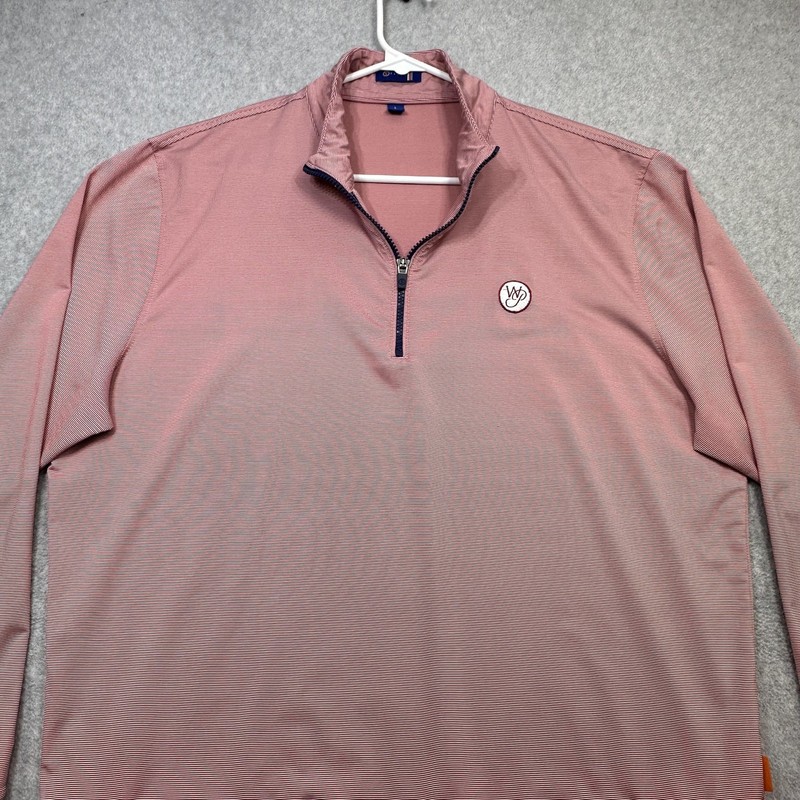 Stitch Golf Sweater Mens Large Red Stripe 1/4 Zip Pullover Performance Stretch gallery