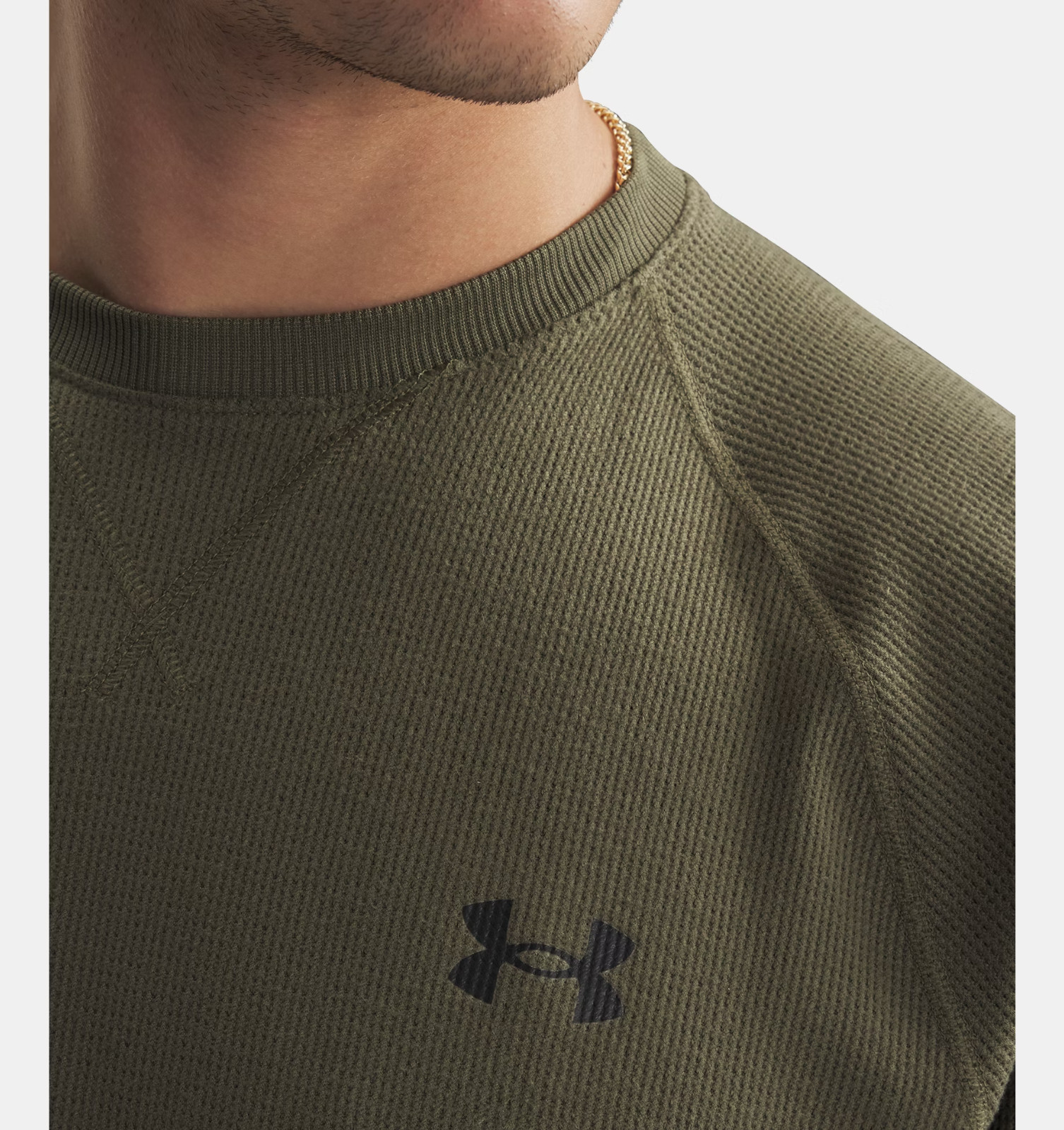 Under Armour Men's Waffle Crew Long Sleeve Shirt Marine Green Large 1302355 NWT gallery