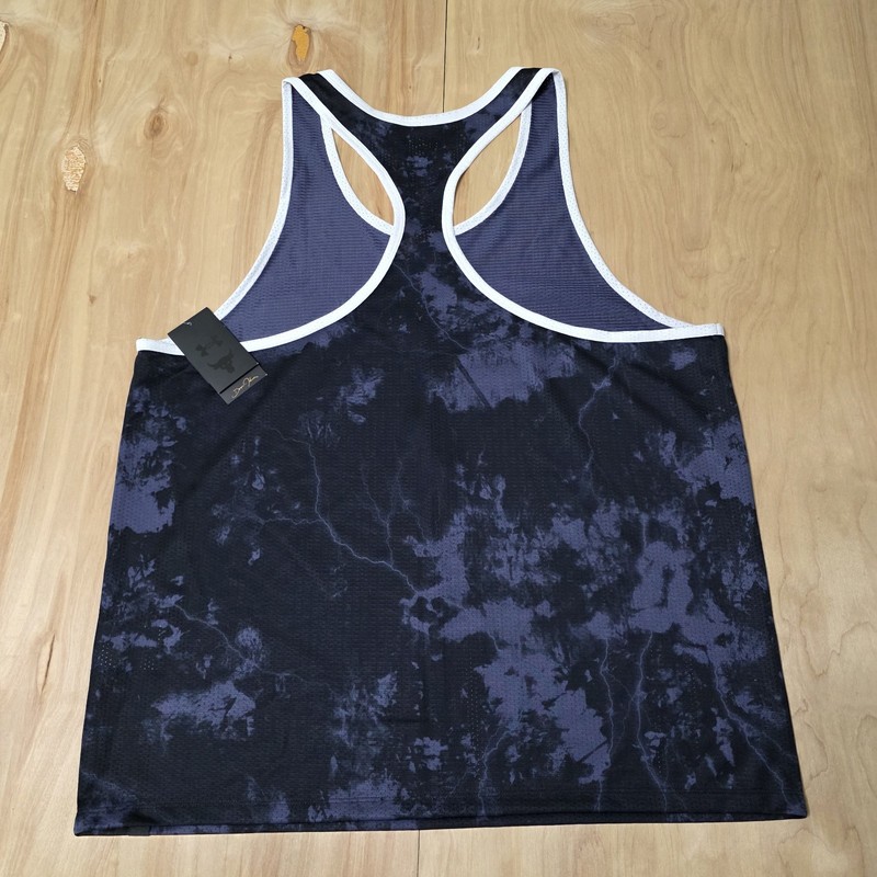 Under Armour Project Rock Mesh Printed Tank Black/Steel/White Men Sz XL gallery