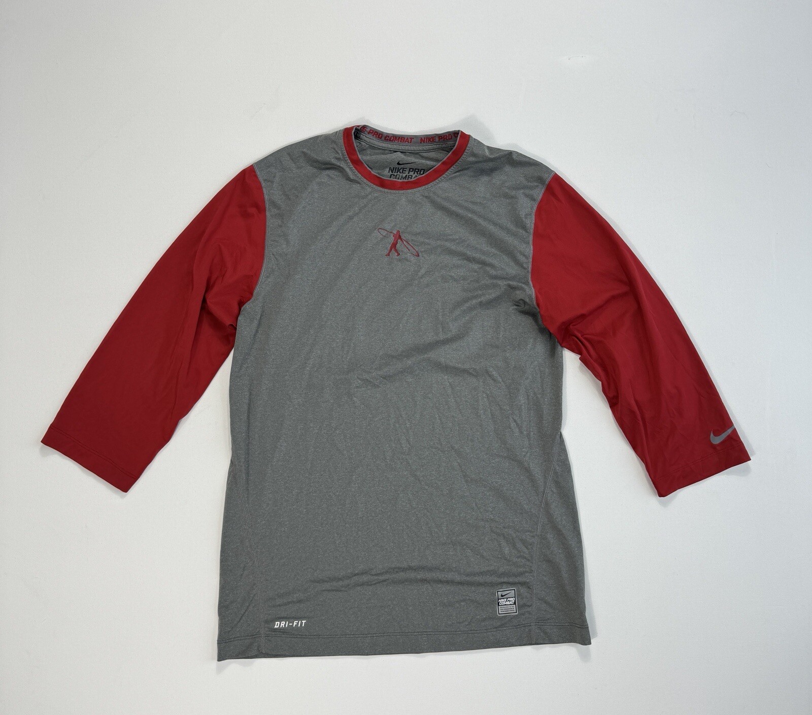 Nike Shirt Mens Medium Red Grey Pro Combat Dri Fit Training Fitted Griffey Logo gallery