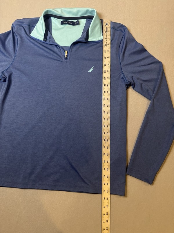 Nautica 1/4 Zip Mock Neck Logo Pullover Polyester Blue Green Men S gallery