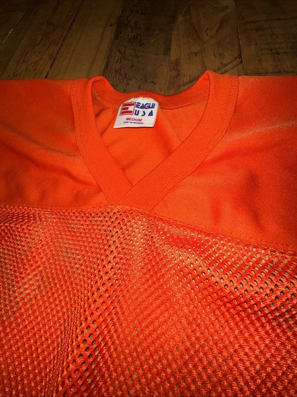 Eagle USA Vintage Mesh Football Jersey Mens Medium Orange Made in USA V-Neck gallery