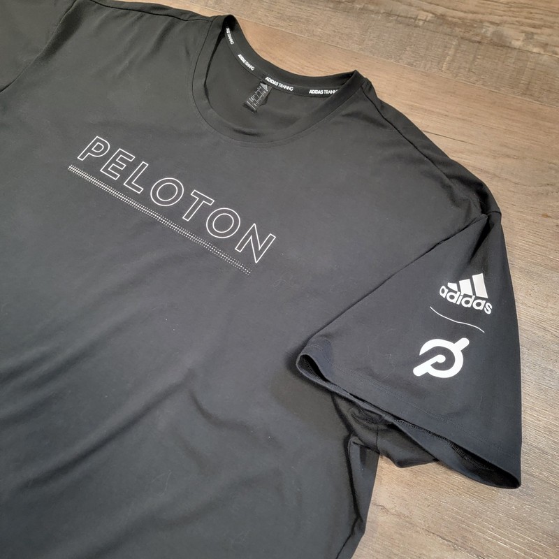 ADIDAS X PELOTON Training Short Sleeve Tshirt Black Logo Men's XL Spin Cycling gallery