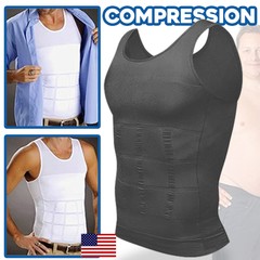 Mens Slimming Body Shaper Vest Girdle Belly Chest Compression T-Shirt Tank Top