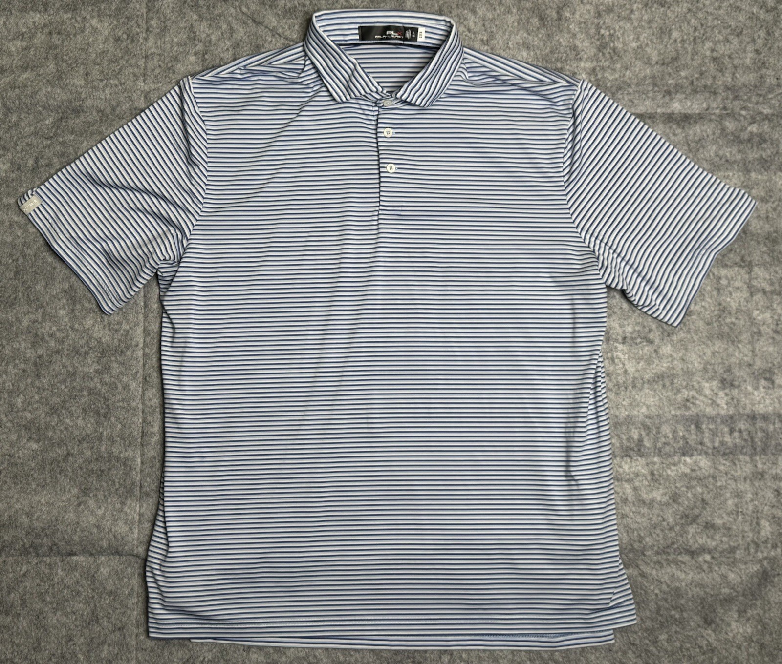 RLX Ralph Lauren Striped Golf Polo Shirt Blue White Performance Men’s Size XL gallery