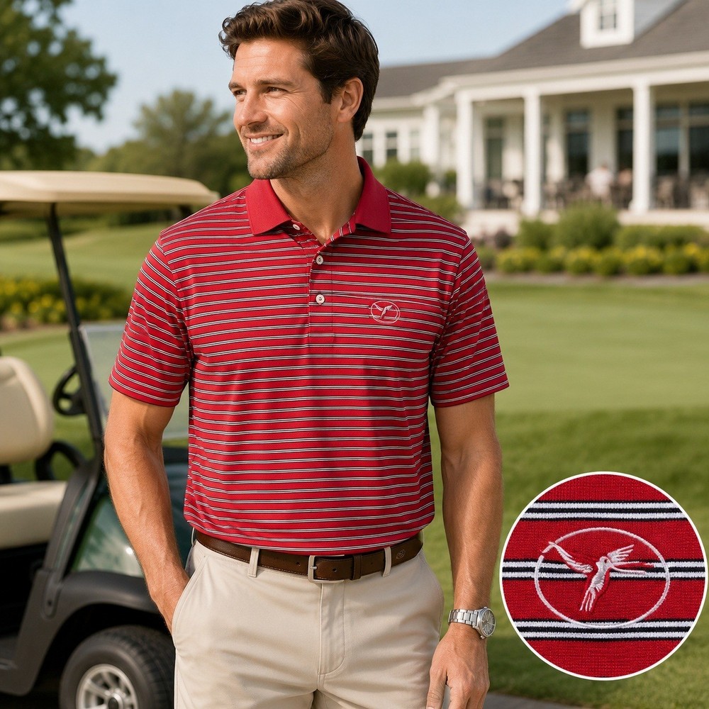 Peter Millar Southern Comfort Polo Mens Medium Striped Golf Humming Bird Preppy