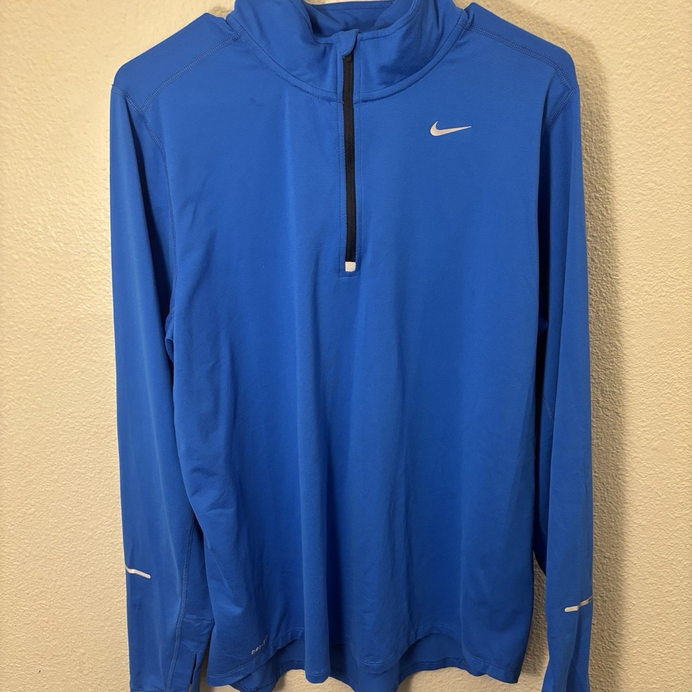 Nike Dri-FIT Men's 1/4 Zip Moisture Wicking Running Top Blue Long Sleeve L