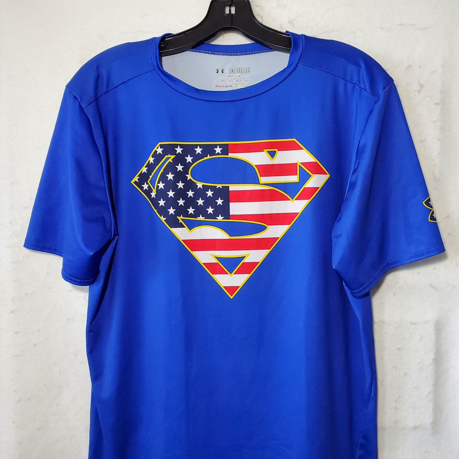 Under Armour Compression Shirt Superman Mens XXL Logo US FLAG CREW-NECK gallery