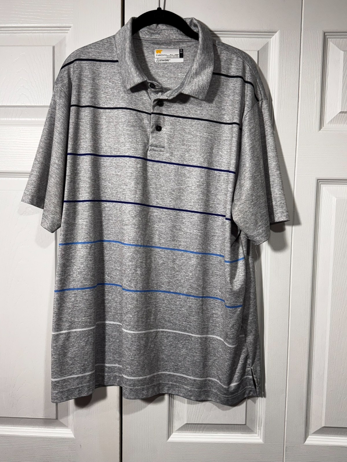 NEW XL JACK NICKLAUS STAY-DRI GREY with BLUE & BLACK STRIPES GOLF SHIRT! gallery