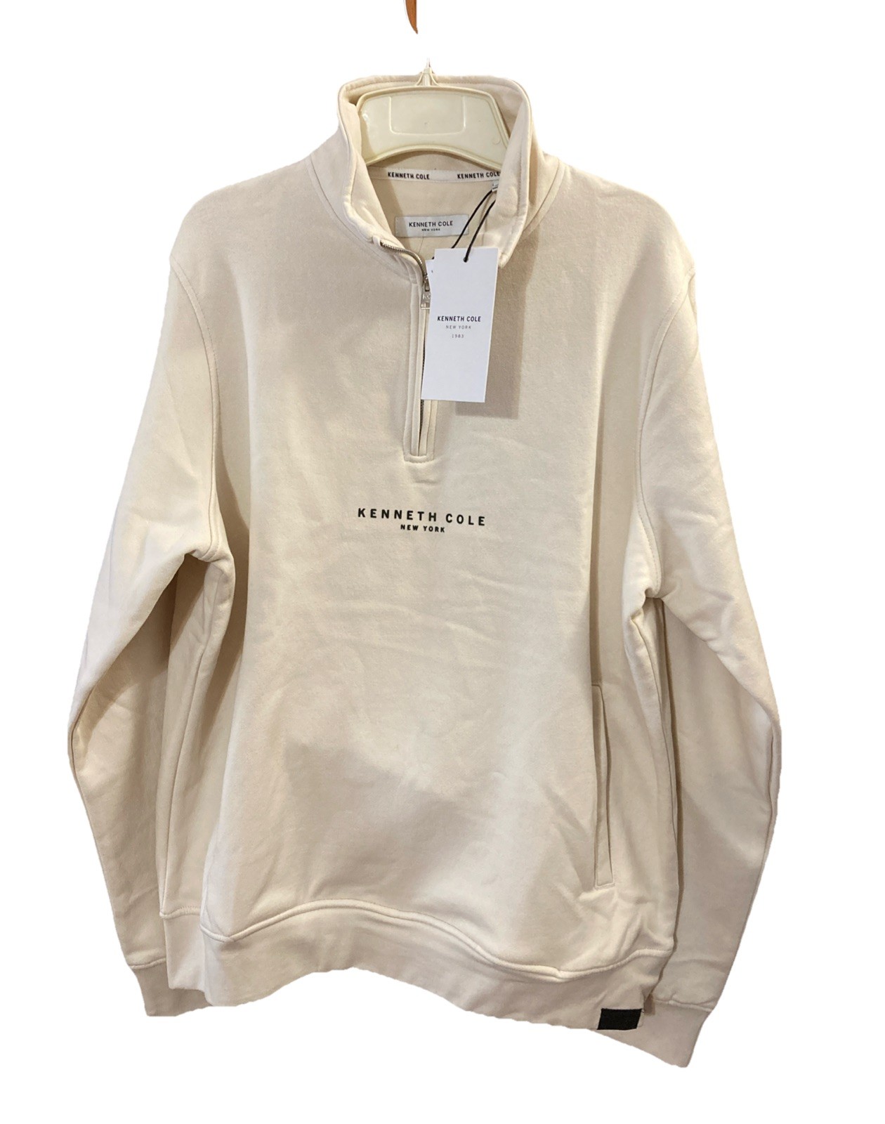 Kenneth Cole Men’s Pullover Fleece Sweatshirt Sz M NWT Cream 1/4 Zip $79 Pocket gallery