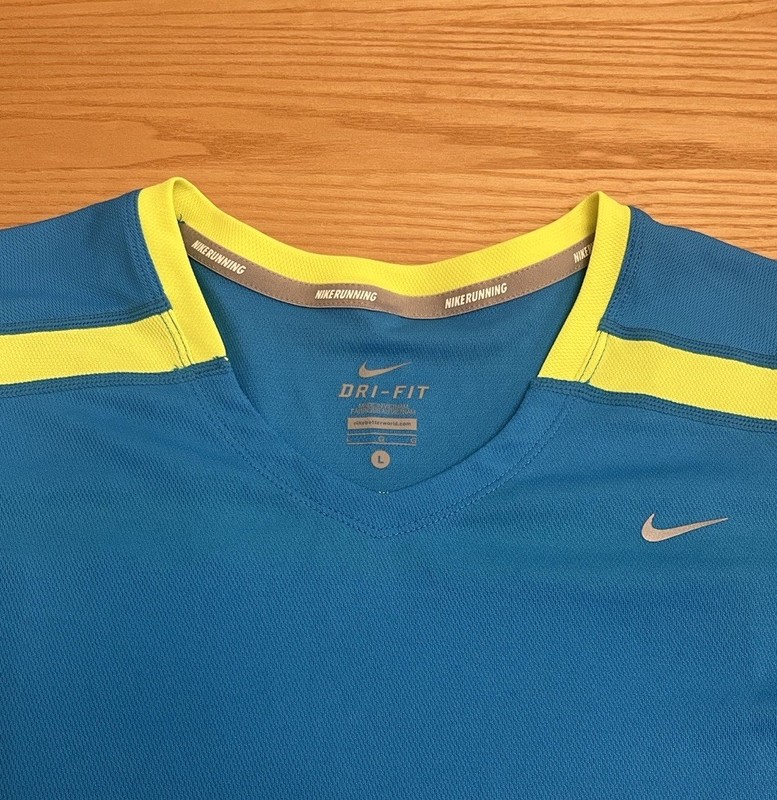 Nike Dri-FIT Women's Blue and Neon Yellow Athletic Tee Shirt Size Large gallery