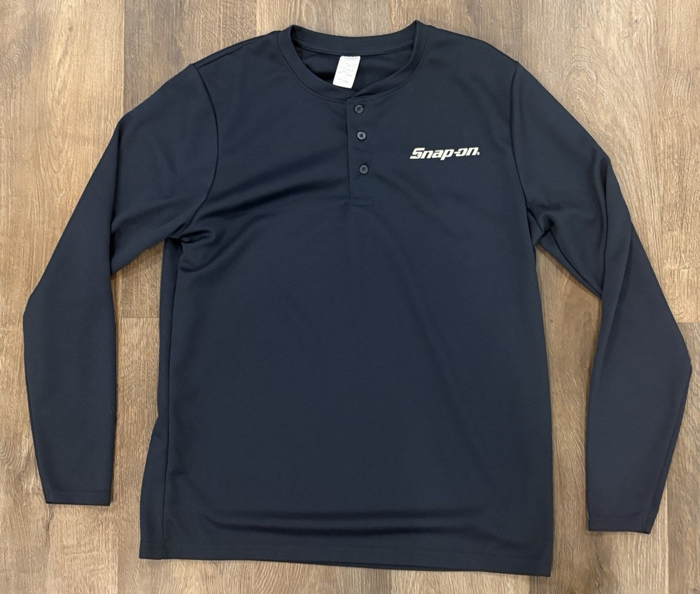 Snap-on Men's Navy Henley Pullover 100% Polyester Long Sleeve Button Large