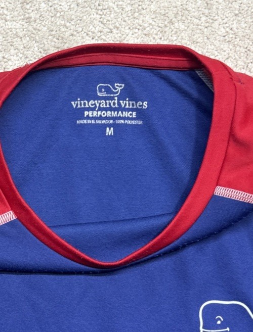 Vineyard Vines Shirt Blue Performance Long Sleeve Big Whale Logo On Back Men Med gallery