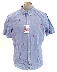 Chaps Blue & White Stripe Seersucker Lobster Button Front Shirt Men’s NWT