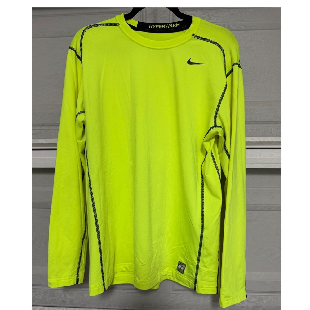 Nike Pro Combat Hyperwarm Mens XL Volt Neon Yellow Long Sleeve DriFIT Top 547809