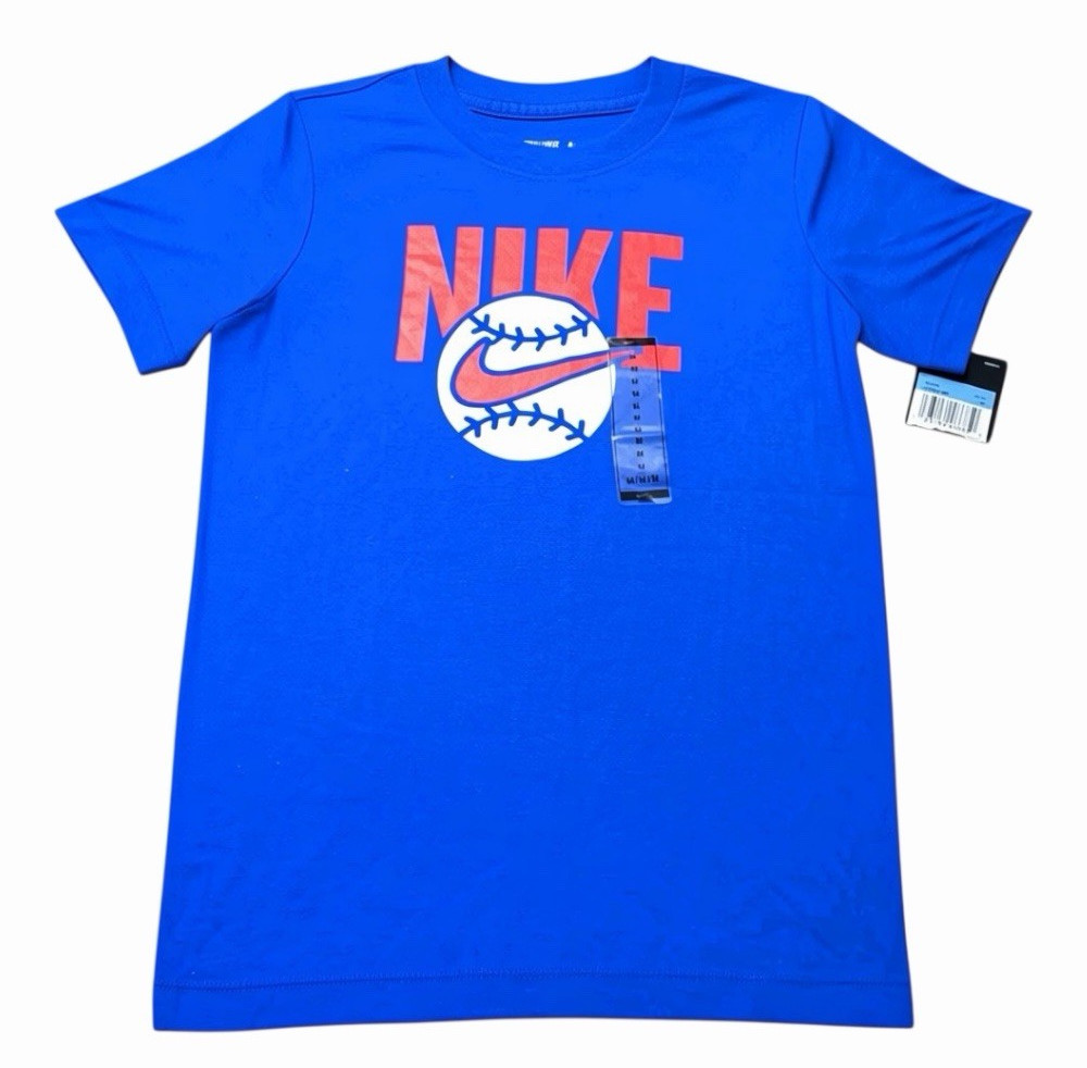 Nike Boys Medium (10-12) Baseball Graphic T-Shirt NWT Blue cotton Athletic Tee gallery