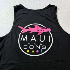Maui and Sons Black Hot Pink Graphic Logo Tank Top Men’s Large Shark Sleeveless