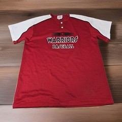 Vintage Warriors Baseball Henley Mesh Jersey Mens XL Red Graphic Print Teamwork