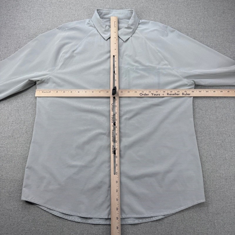 Lululemon Voyage Long Sleeve Button Down Dress Shirt Gray Stripe Mens Medium gallery