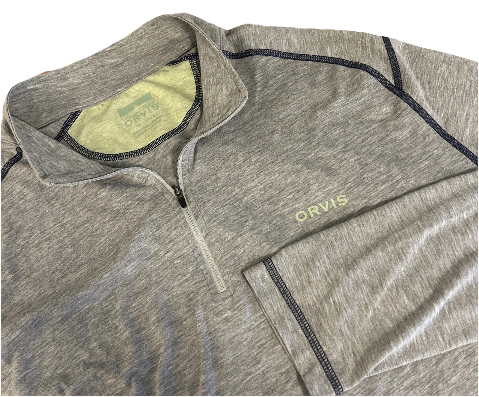 Orvis 1/4 Zip Performance Pullover Mens XXL Gray Long Sleeve Logo Navy Stitching gallery