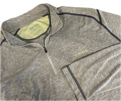 Orvis 1/4 Zip Performance Pullover Mens XXL Gray Long Sleeve Logo Navy Stitching