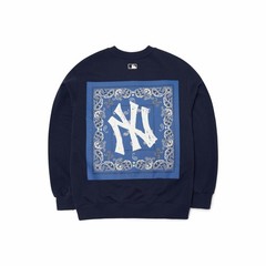 MLB Cashew Flower Logo Pullover Crewneck Sweatshirt Unisex Deep Navy Blue