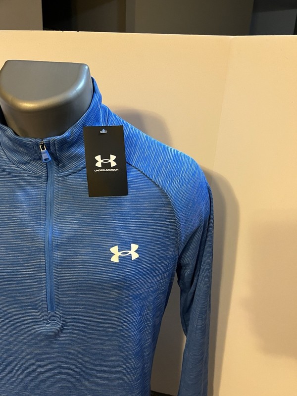 Under Armour Men’s LS 1/4 Zip Pullover Blue Striped Small Polyester - NWT gallery