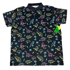 Tipsy Elves Mens 4XL Neon Dinosaur Golf Polo Shirt Black Graphic Print S/S