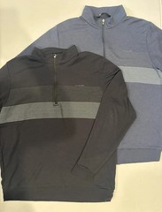 TWO Travis Mathew Quarter Zip Pullover Men’s XL Black Blue Golf Shirts Striped