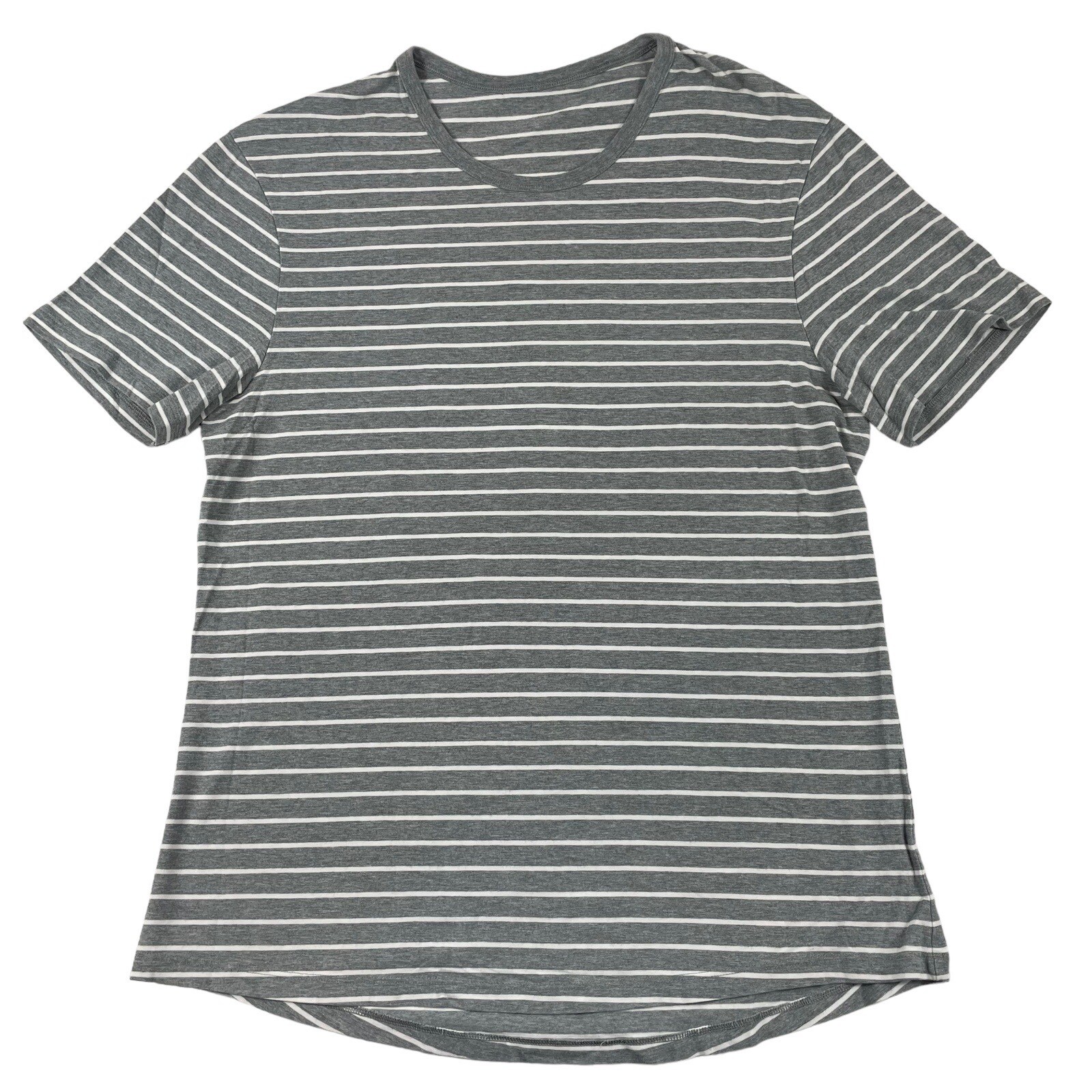 Lululemon Gray White Striped Fishtailed Mens S/S Performance Crew T Shirt M gallery