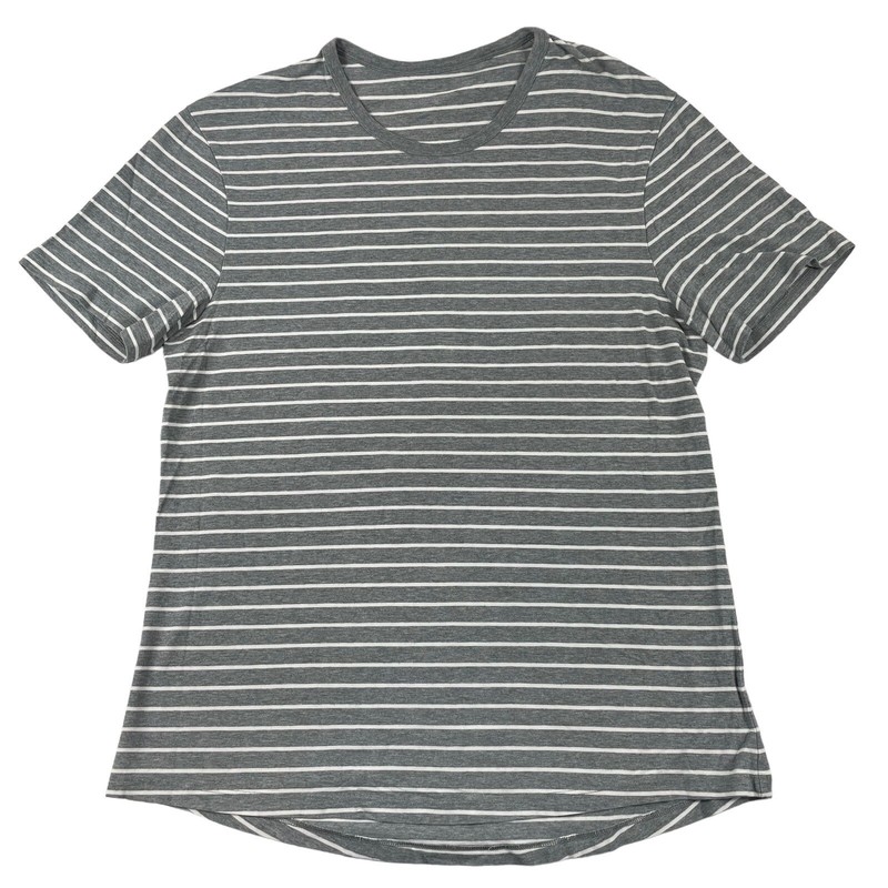 Lululemon Gray White Striped Fishtailed Mens S/S Performance Crew T Shirt M gallery