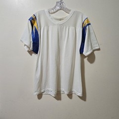 Vintage 1980s White Mesh Jersey Mens Sz M White Blue Yellow/Gold Lightning Bolts