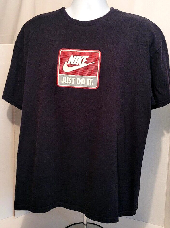 Vtg Nike Men's Tshirt XL Just Do It Rubber Graphic Black SS Crew Neck Black Red gallery