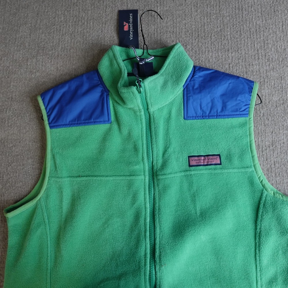 Vineyard Vines Mens Jacket Medium Blue Green Fleece Vest Solid NEW