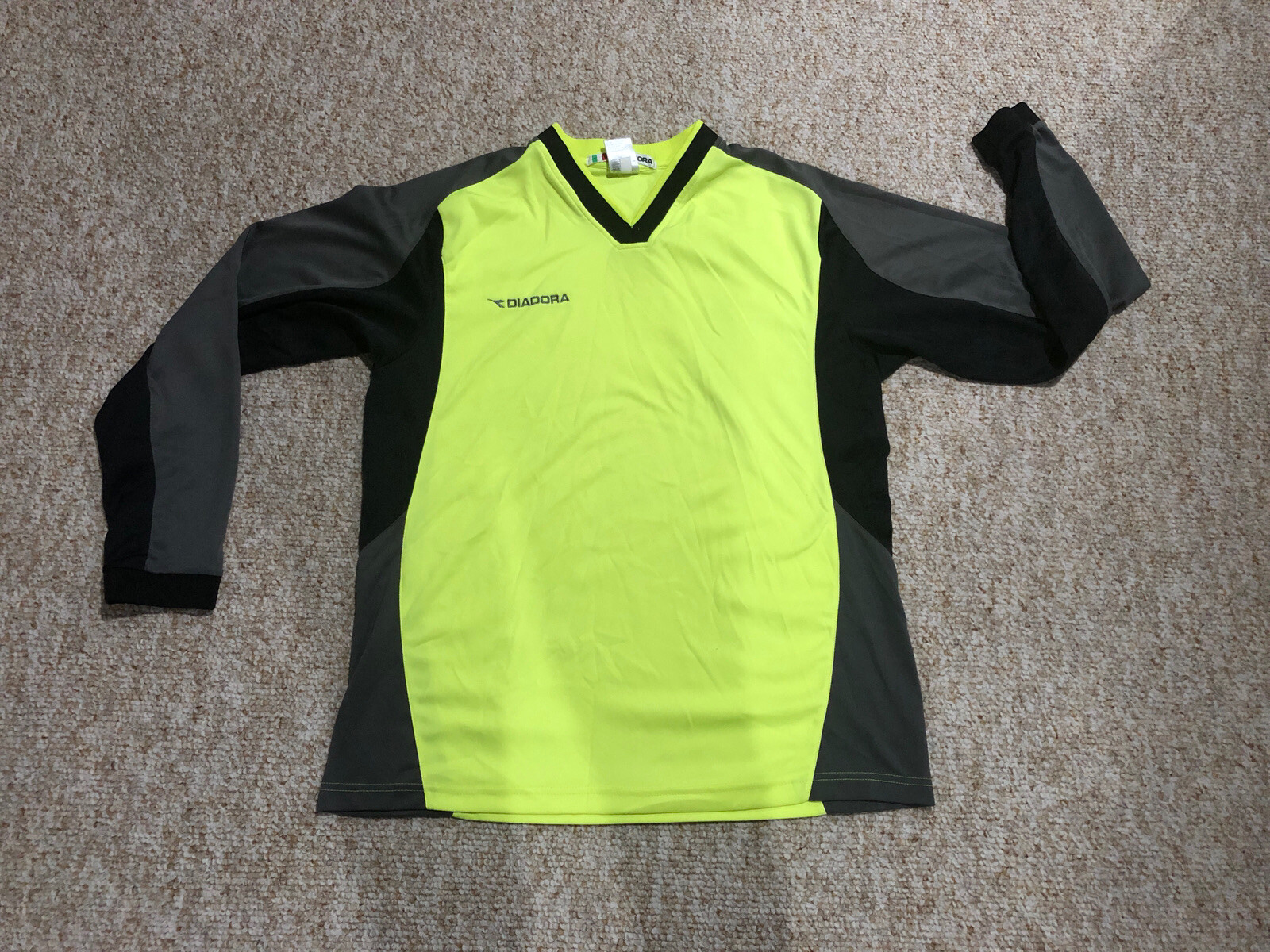 Diadora V- Neck 100% Polyester Long Sleeve Fluorescent Yellow Black/Gray Size gallery