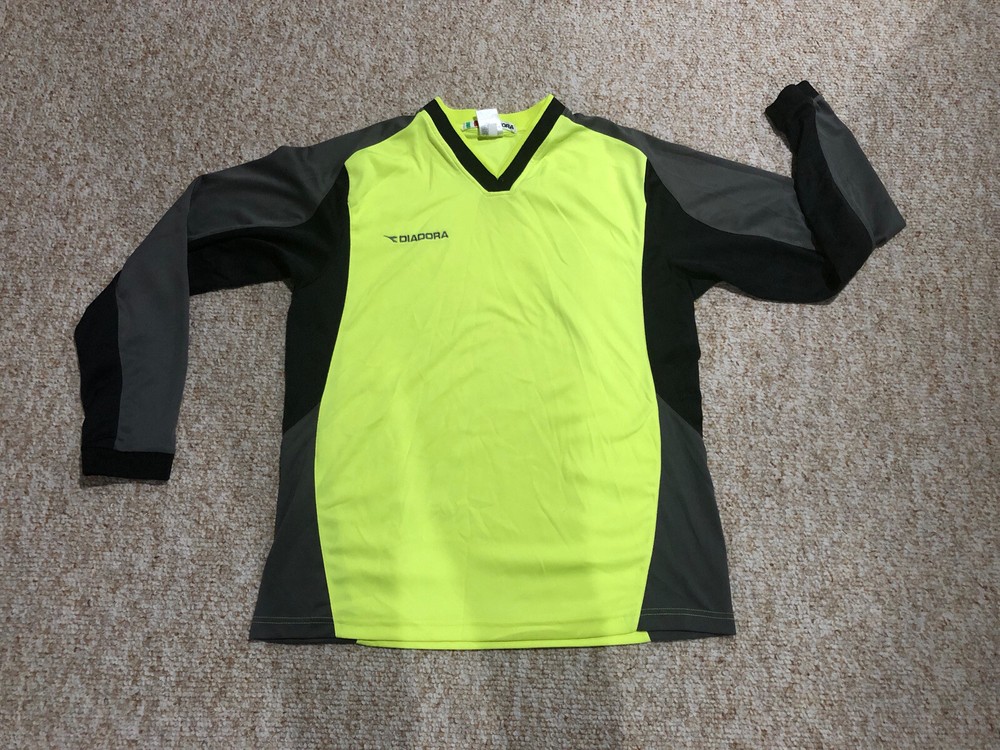 Diadora V- Neck 100% Polyester Long Sleeve Fluorescent Yellow Black/Gray Size