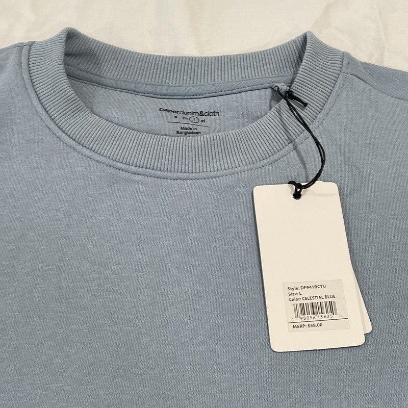 Paper Denim & Cloth Blue Crewneck Long Sleeve Pullover Sweatshirt Men's L NWT gallery