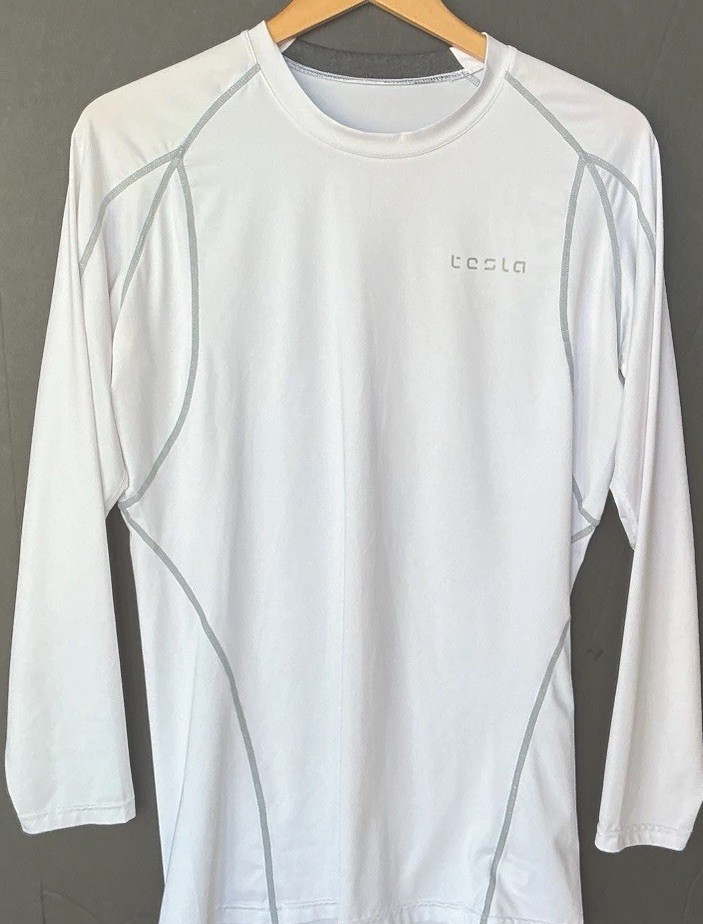 Tesla Men’s Active Shirt White X-Large Performance Long Sleeve Stretch Polyester gallery