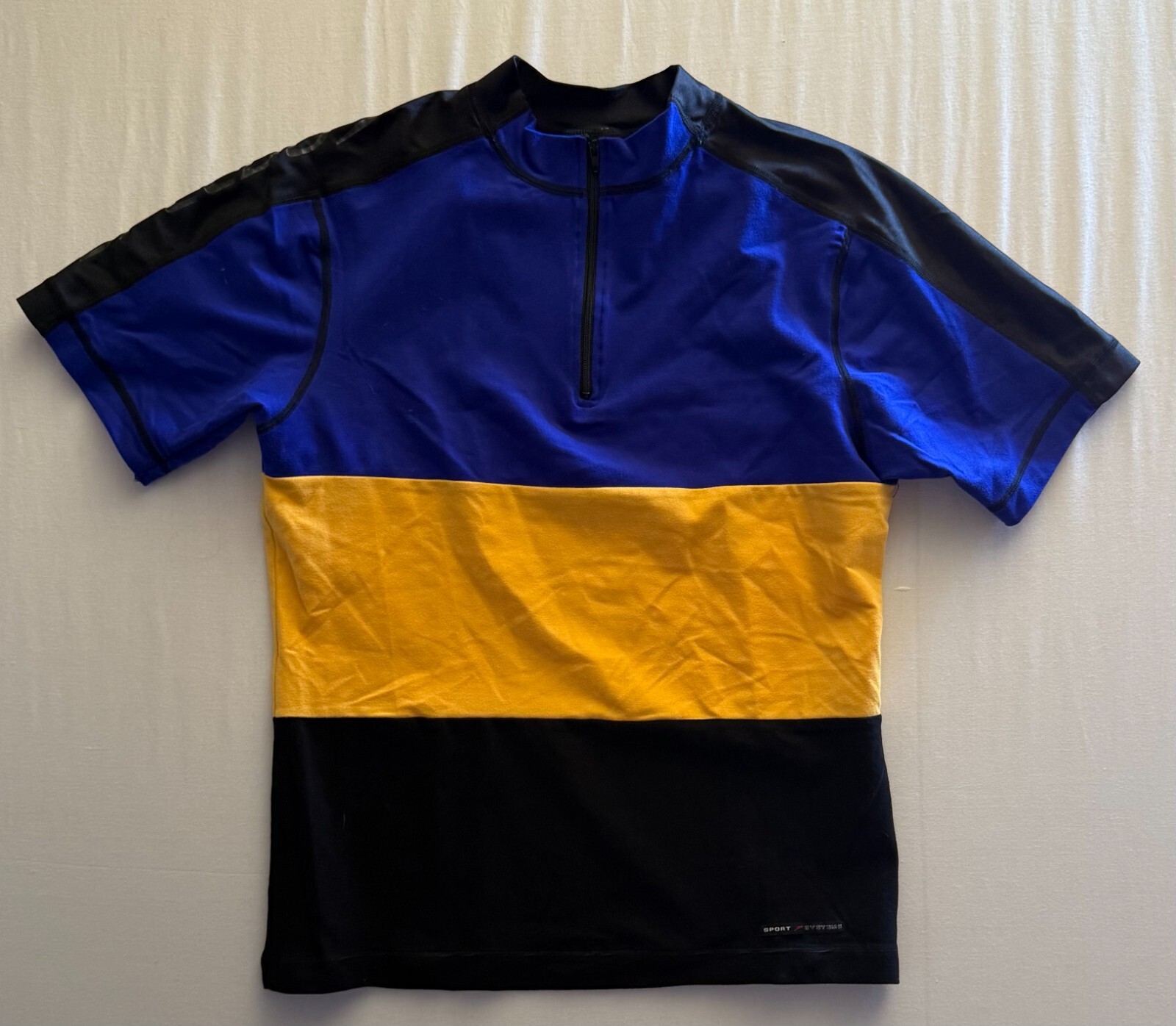 Vintage Speedo Sport Systems Mens XL Blue Yellow Black Colorblock 1/4 Zip Shirt gallery
